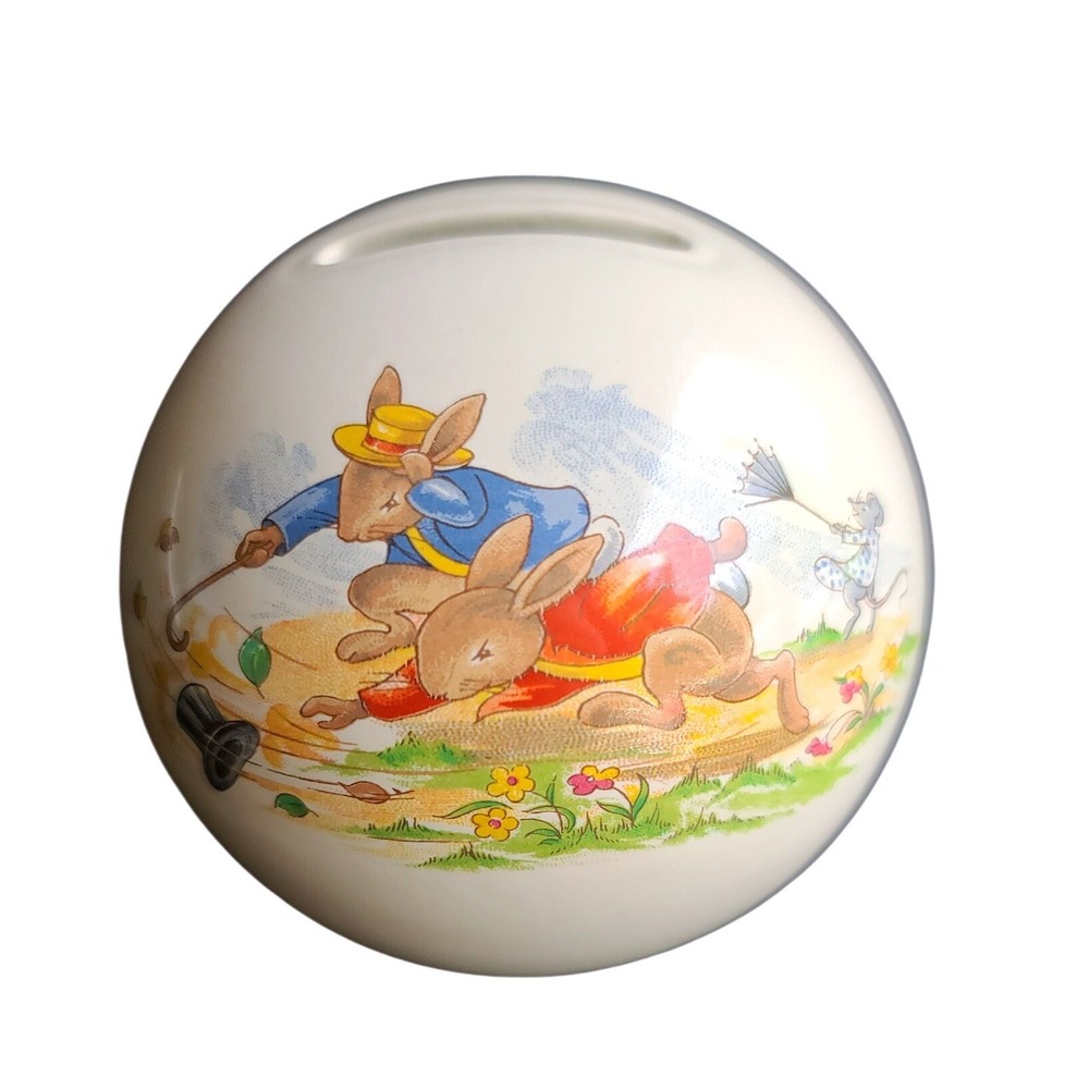 Bunnykins Windy Day Ceramic Ball Money Box Bank Vintage Royal Doulton England